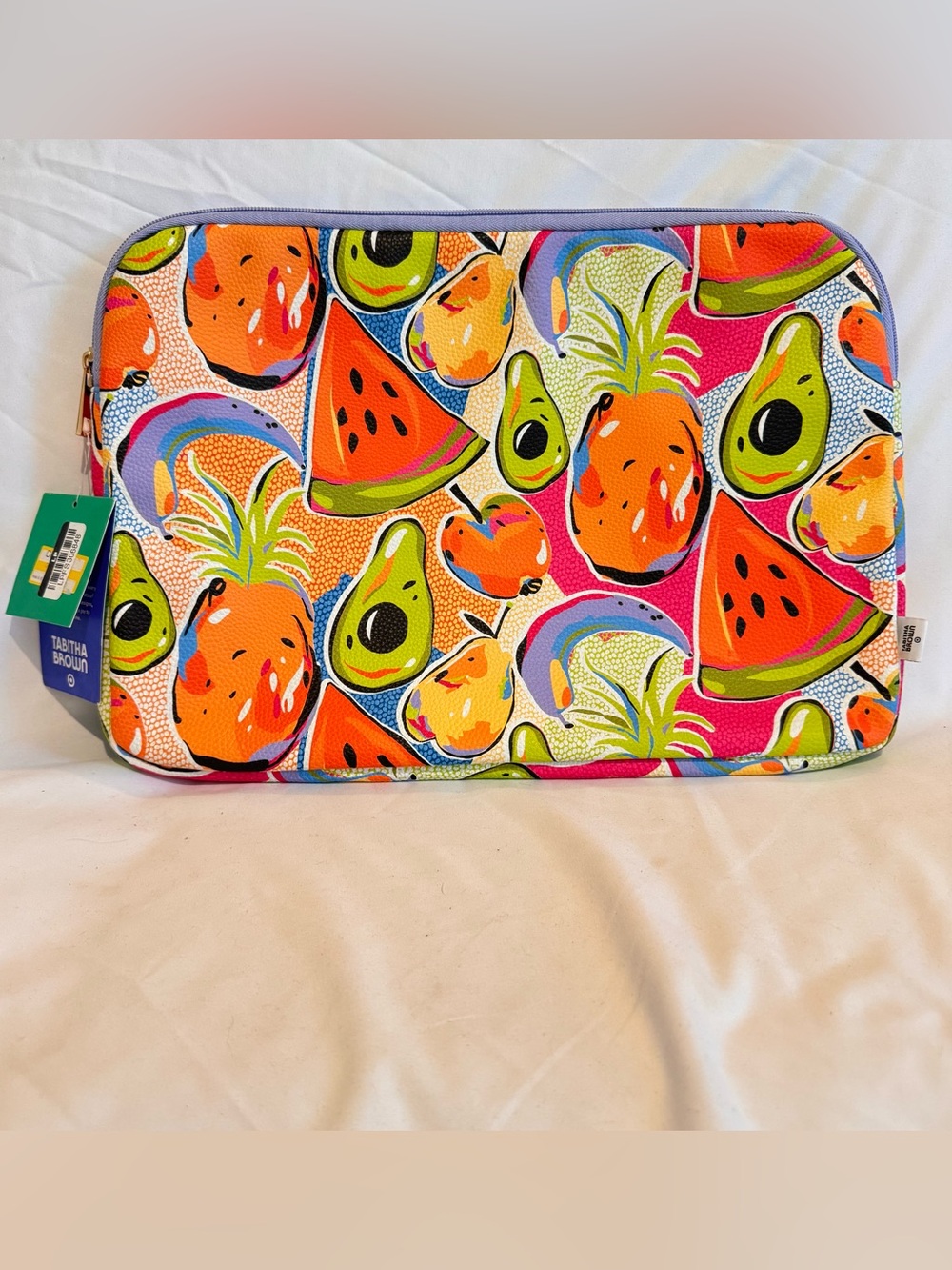 NWT Tabitha Brown 15” Tech Sleeve Fruit Print Laptop/Tablet Fun Colorful